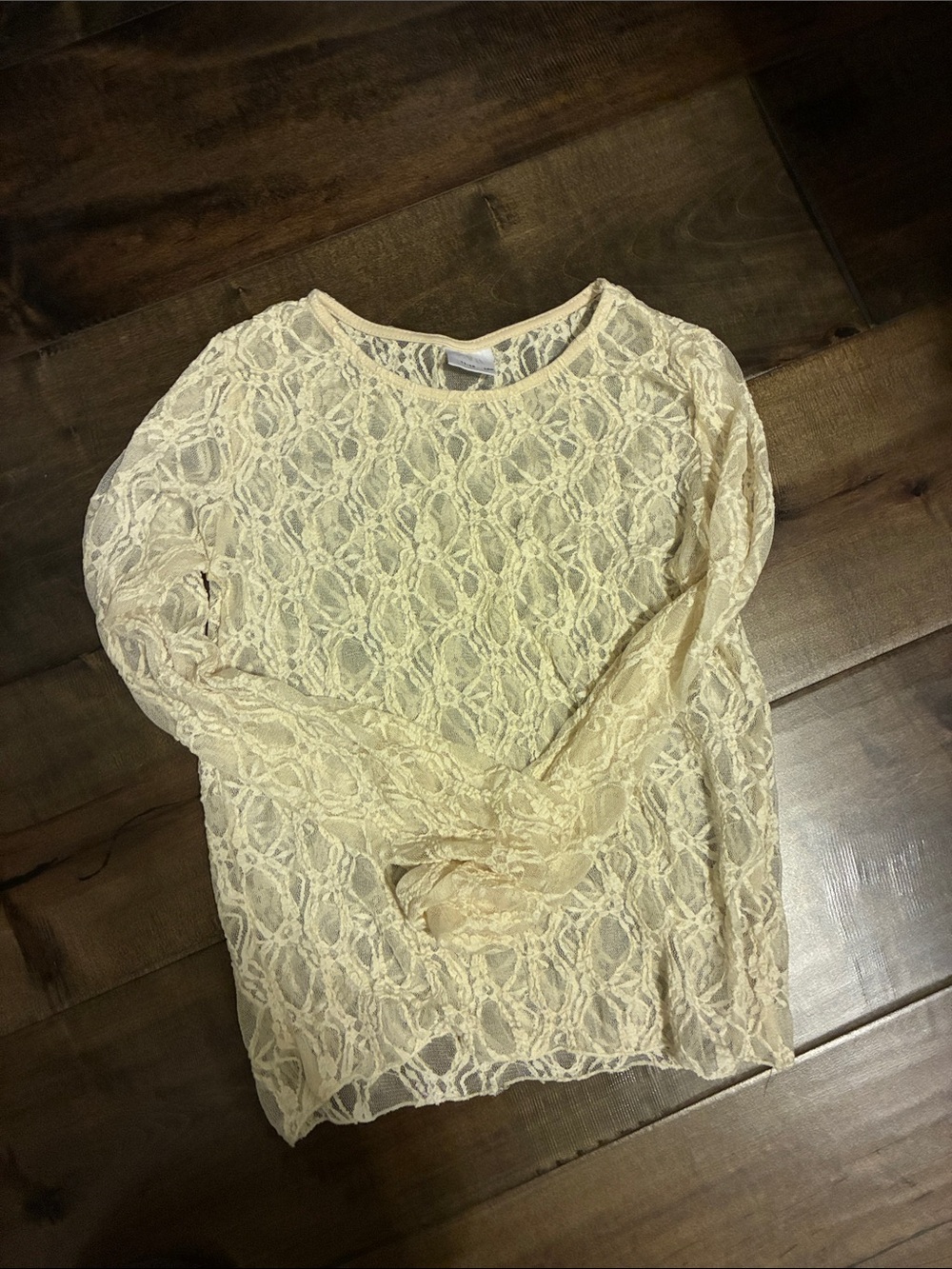 Zara Cream Lace Long-Sleeve Crewneck Top